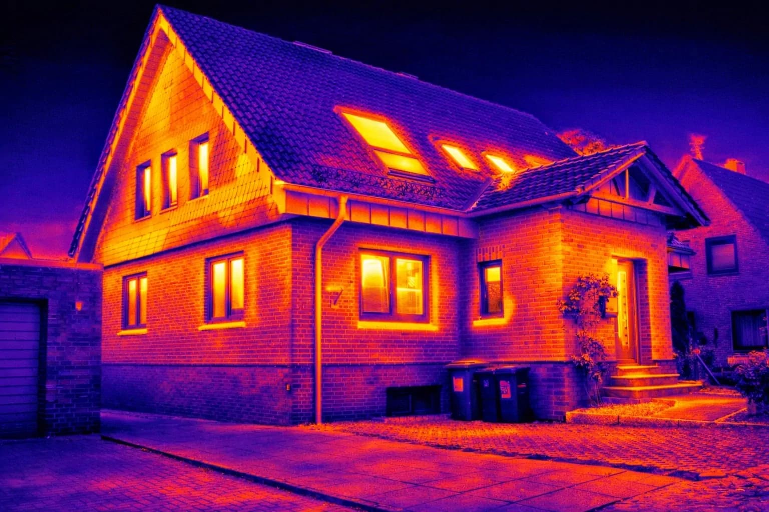 Wärmebildaufnahme eines Hauses – Luftbrücken und Wärmeverluste sichtbar gemacht